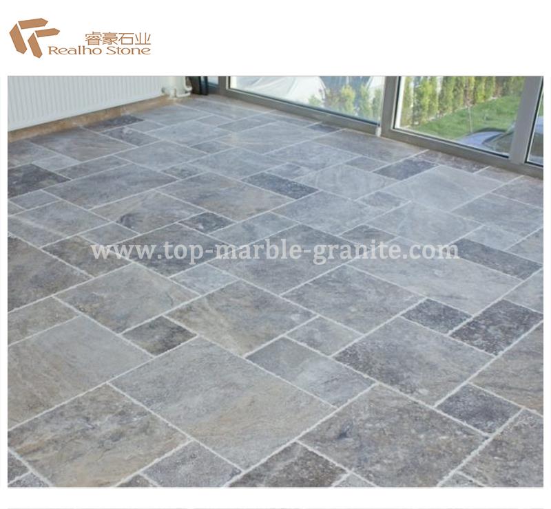 silver travertine tile french pattern