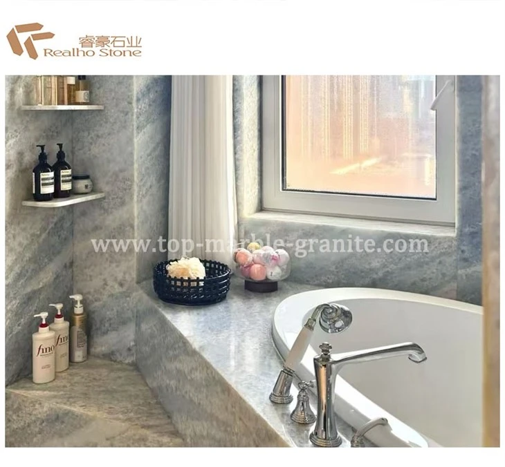 white and blue marble countertops